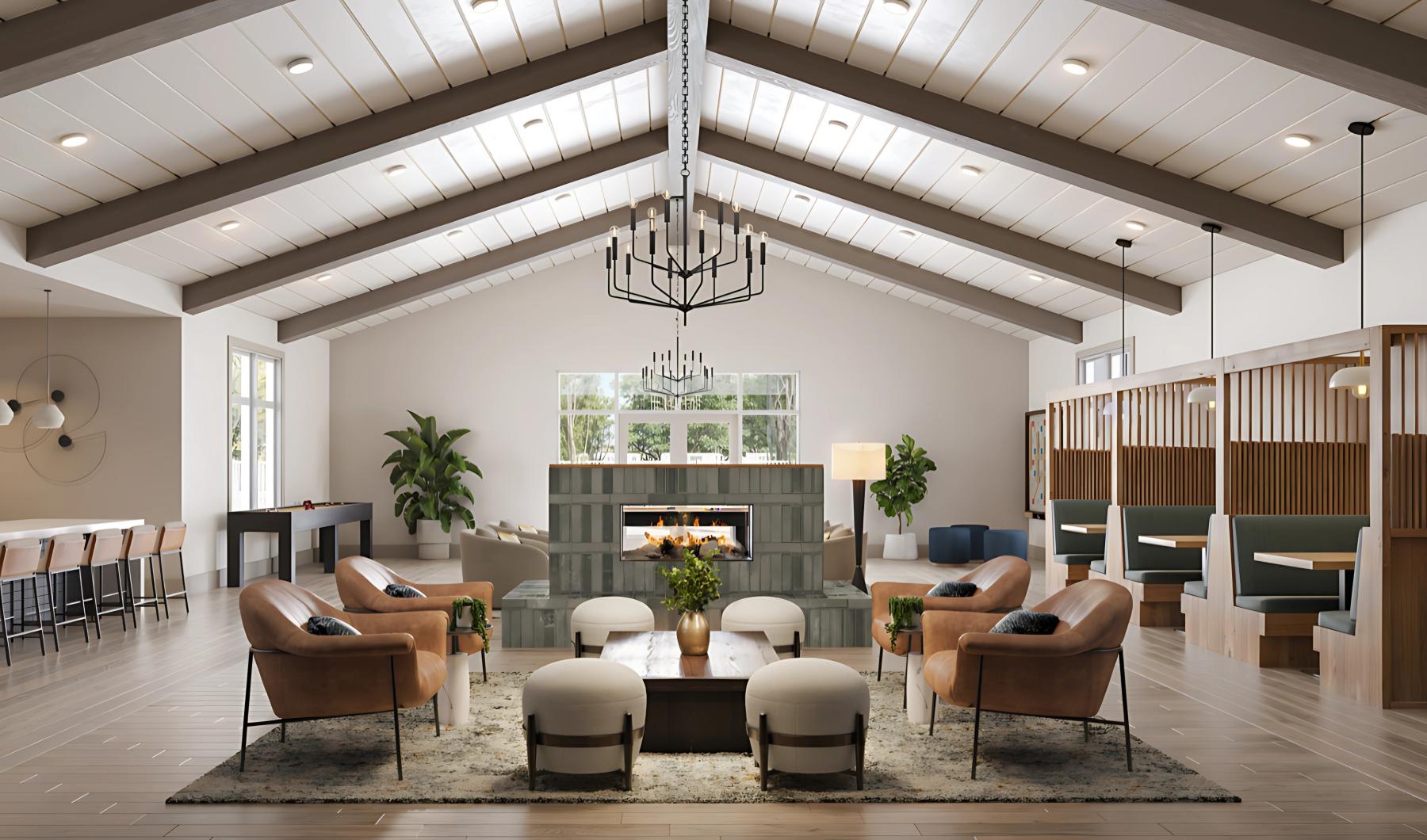 a room with chairs and tables