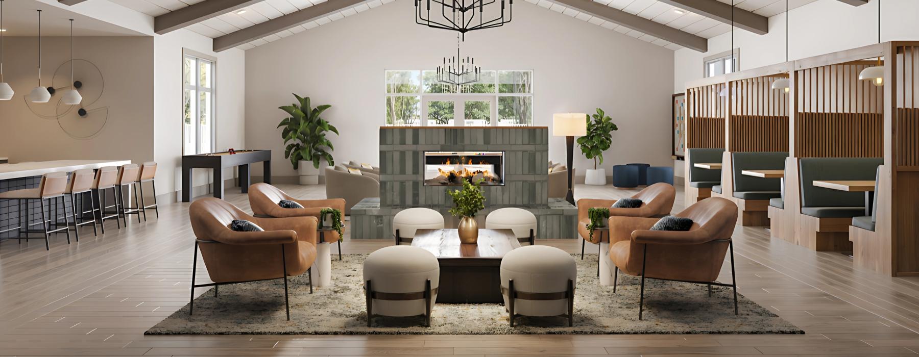 a room with chairs and tables